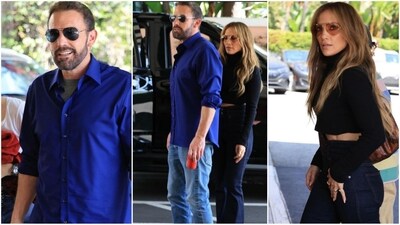 Jennifer Lopez and Ben Affleck looked effortlessly chic during their latest outing. Jennifer stunned in an all-black ensemble, featuring a full-sleeved crop top, relaxed pants, and tinted sunglasses, while Ben looked dapper in a classic blue shirt. (Instagram) Jennifer Lopez and Ben Affleck looked effortlessly chic during their latest outing. Jennifer stunned in an all-black ensemble, featuring a full-sleeved crop top, relaxed pants, and tinted sunglasses, while Ben looked dapper in a classic blue shirt. (Instagram)