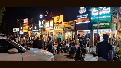 An inspection of the Phase 3B2 market in Mohali in August had revealed that the eateries had damaged rainwater gullies near the booths, blocking flow of rainwater into stormwater drains, thereby causing waterlogging. (Sanjeev Sharma/HT) An inspection of the Phase 3B2 market in Mohali in August had revealed that the eateries had damaged rainwater gullies near the booths, blocking flow of rainwater into stormwater drains, thereby causing waterlogging. (Sanjeev Sharma/HT)