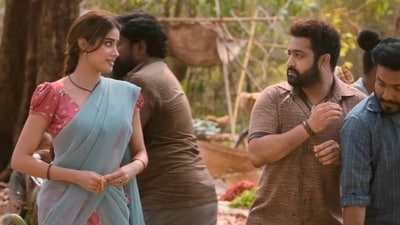 Janhvi Kapoor and Jr NTR in a still from Devara.