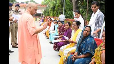 Uttar Pradesh CM Yogi Adityanath during his Janata Darshan programme in Gorakhpur on September 15. (HT photo)