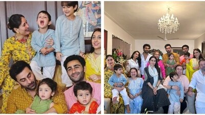 Kareena Kapoor, Ranbir Kapoor, and Aadar Jain joined for the Kapoor family Ganesh Chaturthi celebrations.