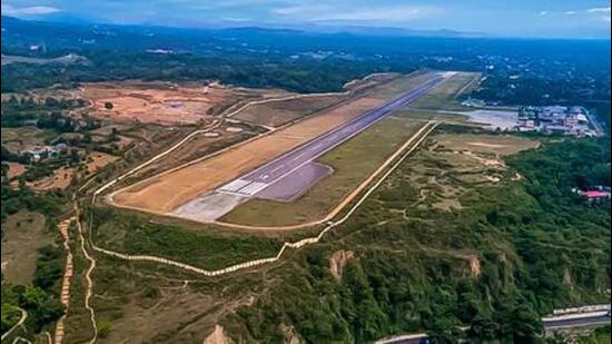 The project aims to increase the runway length of Kangra airport from the existing 1,372 metres to 3,110 metres. (HT FIle)