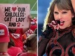 On Sunday, Taylor Swift greeted the fan holding the "we love our childless car lady" banner with a kiss as she burst out laughing on seeing it. On Sunday, Taylor Swift greeted the fan holding the "we love our childless car lady" banner with a kiss as she burst out laughing on seeing it.