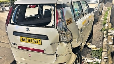 During the race, the cars first collided with each other, and later the BMW spun out of control and hit a passing WagonR. HT Photo During the race, the cars first collided with each other, and later the BMW spun out of control and hit a passing WagonR. HT Photo