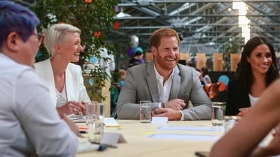 In Dublin, Prince Harry and Meghan Markle were pictured conversing with leaders and members sat at a round table at Dogpatch Labs, a digital startup and innovation hub with over 500 members. (AP ) In Dublin, Prince Harry and Meghan Markle were pictured conversing with leaders and members sat at a round table at Dogpatch Labs, a digital startup and innovation hub with over 500 members. (AP )