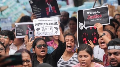 Doctors during their 'dharna' over the RG Kar Hospital rape and murder incident. (PTI) Doctors during their 'dharna' over the RG Kar Hospital rape and murder incident. (PTI)