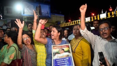 People raise slogans demanding justice for the doctor who was raped and murdered at the RG Kar Medical College and Hospital. (PTI) People raise slogans demanding justice for the doctor who was raped and murdered at the RG Kar Medical College and Hospital. (PTI)