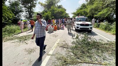 Police said the truck driver was apprehended and the process to register a case had been initiated. (HT Photo) Police said the truck driver was apprehended and the process to register a case had been initiated. (HT Photo)