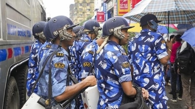 Rapid Action Force deployed to stop the march to Nabanna. (PTI) Rapid Action Force deployed to stop the march to Nabanna. (PTI)
