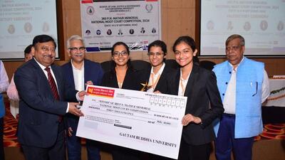 The competition saw the Army Institute of Law securing the runner-up position, while Tripti Shrivastava from Lloyd College was awarded the best speaker title. (HT Photo)