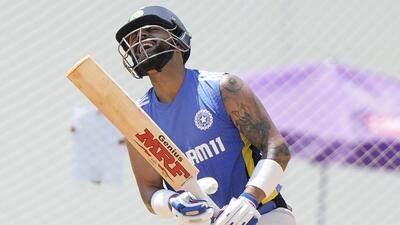Virat Kohli bats in the nets during a training session on Monday. (AP) Virat Kohli bats in the nets during a training session on Monday. (AP)