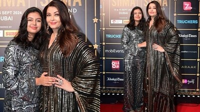 The mother-daughter duo twinned in black at SIIMA this year, posing for pictures before making their way into the venue. The mother-daughter duo twinned in black at SIIMA this year, posing for pictures before making their way into the venue.