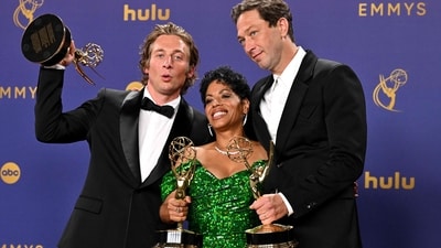 Jeremy Allen White, Liza Colon-Zayas and Ebon Moss-Bachrach won Emmys for the second season of The Bear. (Photo by Robyn Beck / AFP) (AFP) Jeremy Allen White, Liza Colon-Zayas and Ebon Moss-Bachrach won Emmys for the second season of The Bear. (Photo by Robyn Beck / AFP) (AFP)