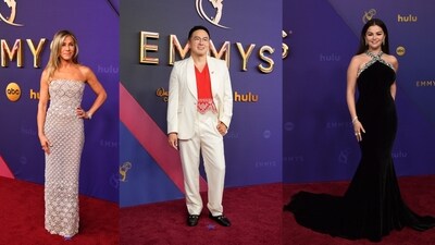 Jennifer Aniston, Bowen Yang and Selena Gomez at the red carpet of Emmys 2024. (Reuters) Jennifer Aniston, Bowen Yang and Selena Gomez at the red carpet of Emmys 2024. (Reuters)