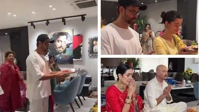 Hrithik Roshan, Saba Azad performed Ganpati Visarjan Aarti with Roshan family. Hrithik Roshan, Saba Azad performed Ganpati Visarjan Aarti with Roshan family.