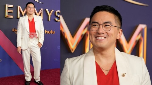 Bowen Yang mixes masculinity and femininity for his red carpet look. (Reuters) Bowen Yang mixes masculinity and femininity for his red carpet look. (Reuters)