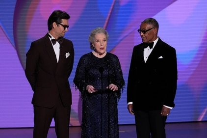 Antony Starr, from left, Kathy Bates, and Giancarlo Esposito present the award for outstanding supporting actress in a limited or anthology series or movie. (Chris Pizzello/Invision/AP) Antony Starr, from left, Kathy Bates, and Giancarlo Esposito present the award for outstanding supporting actress in a limited or anthology series or movie. (Chris Pizzello/Invision/AP)