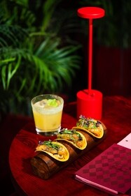 Prawn tacos with raw mango guacamole at Red in Delhi
