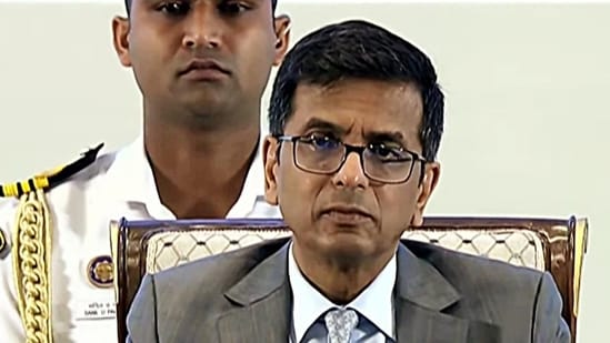 New Delhi, Sep 01 (ANI): Chief Justice of India, DY Chandrachud during the 2-day National Conference of District Judiciary, at Bharat Mandapam in New Delhi on Sunday. (ANI Photo) (ANI)