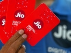 Mobile sim card packets for Jio Platforms Ltd., a unit of Reliance Industries Ltd., in Mumbai, India.