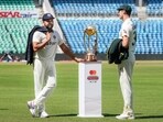 Indian captain Rohit Sharma interacts with his Australian counterpart Pat Cummins. Indian captain Rohit Sharma interacts with his Australian counterpart Pat Cummins.