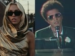(Left): Miley Cyrus in Flowers music video; (right): Bruno Mars in a still from When I Was Your Man video.