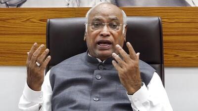 Congress President Mallikarjun Kharge addresses a press conference in New Delhi onTuesday (PTI)
