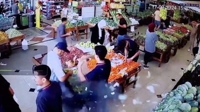 A man's bag explodes in a supermarket in Beirut, Lebanon September 17, 2024 in this screen grab from a video obtained from social media. Social Media/via REUTERS (via REUTERS)