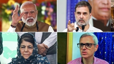 Prime Minister Narendra Modi, Congress leader Rahul Gandhi, National Conference vice president Omar Abdullah and People's Democratic Party chief Mehbooba Mufti. Prime Minister Narendra Modi, Congress leader Rahul Gandhi, National Conference vice president Omar Abdullah and People's Democratic Party chief Mehbooba Mufti.
