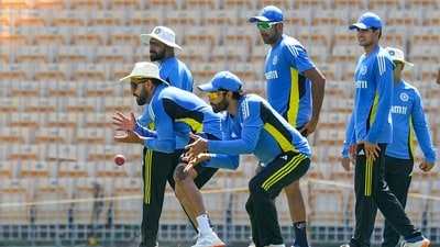Indian cricket team captain Rohit Sharma with teammate Ravindra Jadeja during a training session ahead of the first Test match against Bangladesh, at MA Chidambaram Stadium, in Chennai, Monday, Sept. 16, 2024 (PTI) Indian cricket team captain Rohit Sharma with teammate Ravindra Jadeja during a training session ahead of the first Test match against Bangladesh, at MA Chidambaram Stadium, in Chennai, Monday, Sept. 16, 2024 (PTI)