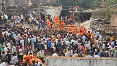 Firozabad: Rescue operation underway after an explosion at a firecracker factory, in Firozabad, Tuesday, Sept. 17, 2024. (PTI Photo) (PTI09_17_2024_000028A) (PTI)