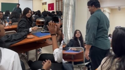 Students at Bengaluru’s Christ University pranked their professor, who responded with a sweet smile and wave. (@maardaalapsych ) Students at Bengaluru’s Christ University pranked their professor, who responded with a sweet smile and wave. (@maardaalapsych )