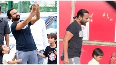 Saif Ali Khan with Taimur and Jeh. Saif Ali Khan with Taimur and Jeh.