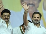 Congress leader Rahul Gandhi with Tamil Nadu chief minister MK Stalin in Coimbatore. Congress leader Rahul Gandhi with Tamil Nadu chief minister MK Stalin in Coimbatore.