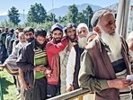Voters wait for their turn in Shopian on Wednesday. (ANI) Voters wait for their turn in Shopian on Wednesday. (ANI)