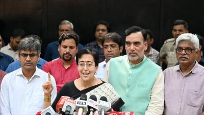 Atishi, flanked by senior AAP leaders, addresses the media after being elected as the next CM by the legislative group of AAP. (Sanchit Khanna/HT Photo) Atishi, flanked by senior AAP leaders, addresses the media after being elected as the next CM by the legislative group of AAP. (Sanchit Khanna/HT Photo)