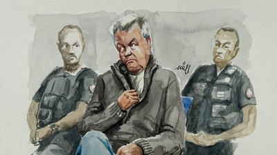 Dominique Pelicot, who has allegedly drugged and raped his wife Gisele Pelicot, appears during his trial with 50 co-accused at the courthouse in Avignon, France, September 17, 2024, in this courtroom sketch. REUTERS/ZZIIGG NO RESALES. NO ARCHIVES. (REUTERS)