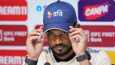 Bangladesh captain Najmul Hossain Shanto gestures while speaking at a press conference ahead of the first cricket Test match. (AP) Bangladesh captain Najmul Hossain Shanto gestures while speaking at a press conference ahead of the first cricket Test match. (AP)