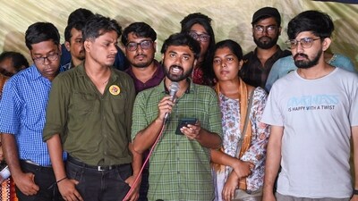 Junior doctors during a press conference before a delegation leaves for Nabanna (State Secretariat) to meet West Bengal Chief Secretary Manoj Pant (PTI Photo) (PTI) Junior doctors during a press conference before a delegation leaves for Nabanna (State Secretariat) to meet West Bengal Chief Secretary Manoj Pant (PTI Photo) (PTI)