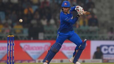 Swastik Chikara of Meerut Mavericks in action during UP T20 Cricket League. (DEEPAK GUPTA/HT)
