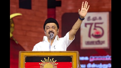 Tamil Nadu Chief Minister M K Stalin addresses a gathering during 'Mupperum Vizha' in Chennai. (PTI)
