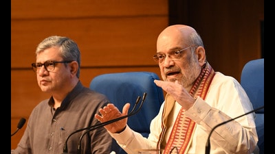 Union Home Minister Amit Shah with Minister of Railways, Information & Broadcasting, Electronics & Information Technology Ashwini Vaishnaw. (HT PHOTO) Union Home Minister Amit Shah with Minister of Railways, Information & Broadcasting, Electronics & Information Technology Ashwini Vaishnaw. (HT PHOTO)