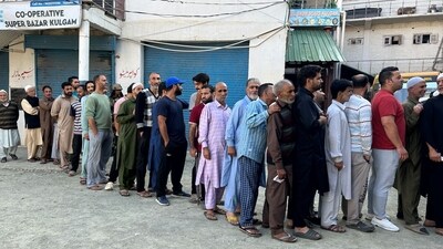 Officials were optimistic about a higher turnout by the end of the day, as long queues were observed. Over 2.3 million voters were eligible to choose among 219 candidates, including 90 Independents. (Waseem Andrabi/HT Photo) Officials were optimistic about a higher turnout by the end of the day, as long queues were observed. Over 2.3 million voters were eligible to choose among 219 candidates, including 90 Independents. (Waseem Andrabi/HT Photo)