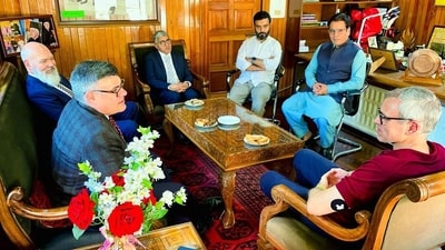 U.S. diplomats call on Jammu and Kashmir National Conference (JKNC) Vice President Omar Abdullah, at his Gupkar residence in Srinagar on Monday. The US delegation included Minister-Counsellor for Political Affairs Graham Mayer, First Secretary Gary Applegarth, and Political Counsellor Abhiram. (ANI) U.S. diplomats call on Jammu and Kashmir National Conference (JKNC) Vice President Omar Abdullah, at his Gupkar residence in Srinagar on Monday. The US delegation included Minister-Counsellor for Political Affairs Graham Mayer, First Secretary Gary Applegarth, and Political Counsellor Abhiram. (ANI)