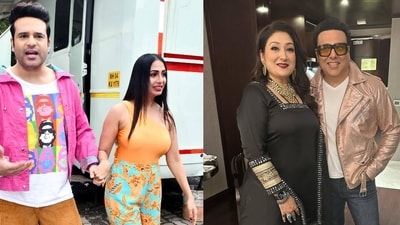 Krushna Abhishek with wife Kashmera Shah (L), Govinda with wife Sunita Ahuja (R)