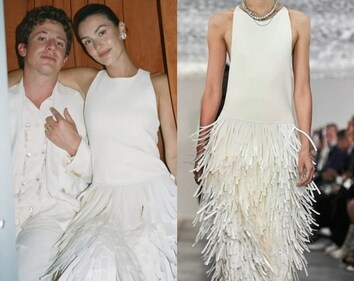 For this portion of the evening, Brooke changed into an off white, fringed Jil Sander dress For this portion of the evening, Brooke changed into an off white, fringed Jil Sander dress