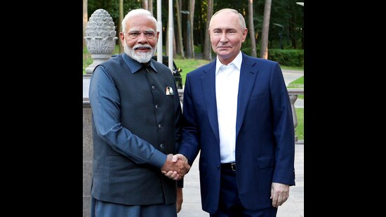 Prime Minister Narendra Modi with Russian President Vladimir Putin, at the President's House, in Moscow (ANI PHOTO)