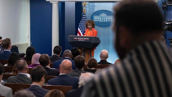 White House Press Secretary Karine Jean-Pierre speaks during the daily briefing in the Brady Briefing Room of the White House in Washington, DC, on September 17, 2024. (Photo by ANDREW CABALLERO-REYNOLDS / AFP) (AFP)