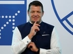 Indian airline IndiGo's CEO Pieter Elbers gestures as he addresses a gathering at a company event in New Delhi, India. Pieter Elbers marked two years at the airline, calling India his home. He praised the airline’s extensive operations and shared personal experiences, reflecting on India's diversity and his connection to the country.