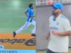 Gautam Gambhir (L), Shubman Gill and Rohit Sharma (R) sprung into action after stumps. Gautam Gambhir (L), Shubman Gill and Rohit Sharma (R) sprung into action after stumps.